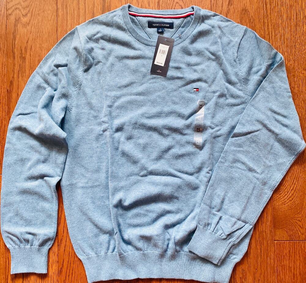 NWT Tommy Hilfiger Flag Logo Blue Cotton Crewneck Sweater Men's Size M